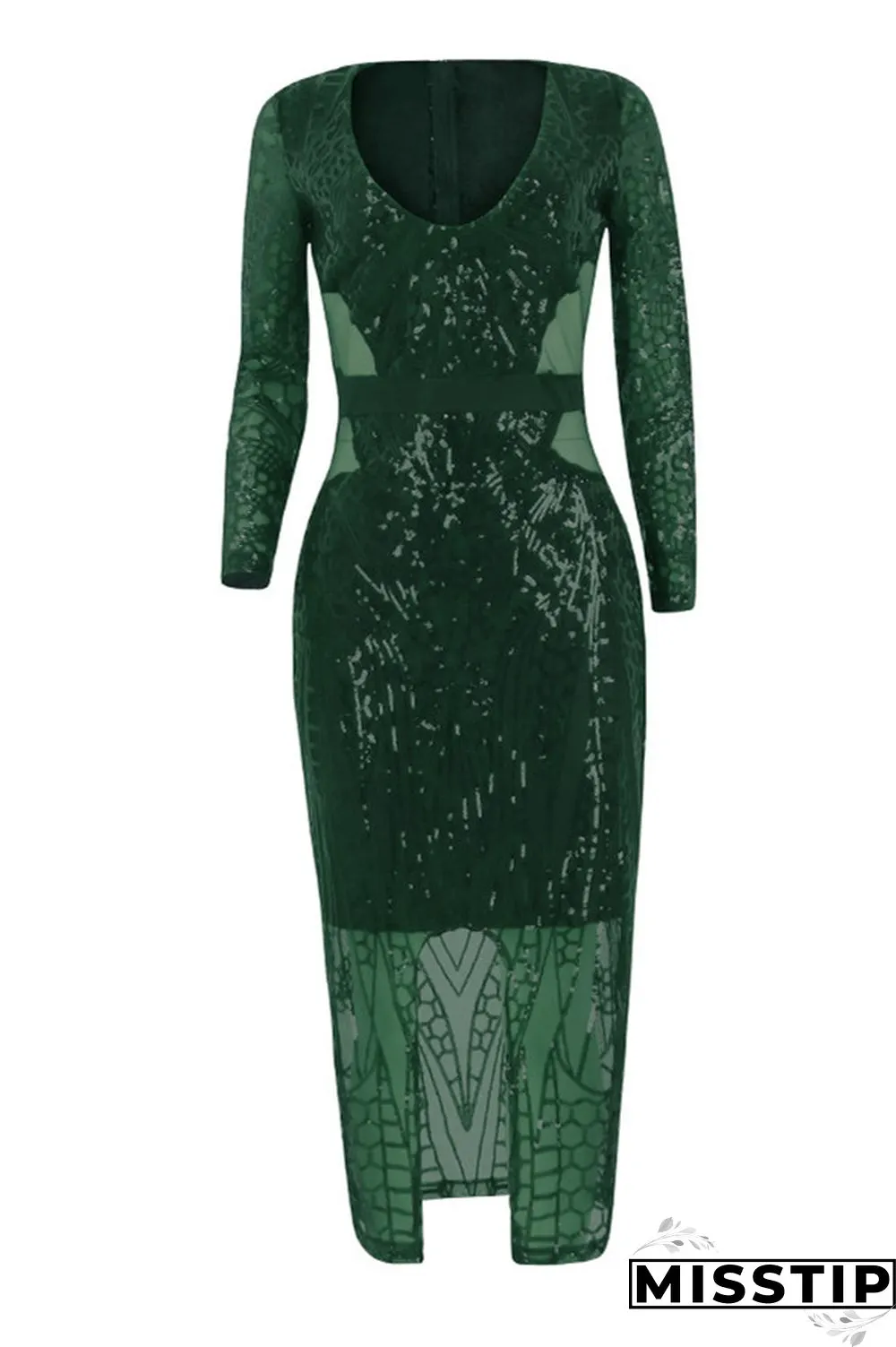 Dark green Fashion Sexy Long Sleeve Dress