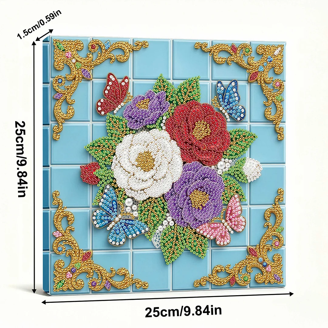 Butterfly Flowers - DIY Pearl Diamond Art Kit With Frame 25*25cm