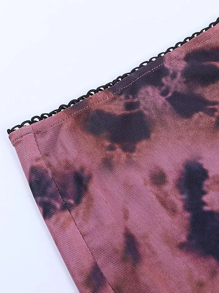 Brownm Tie-Dye Mesh Mini Skirt
