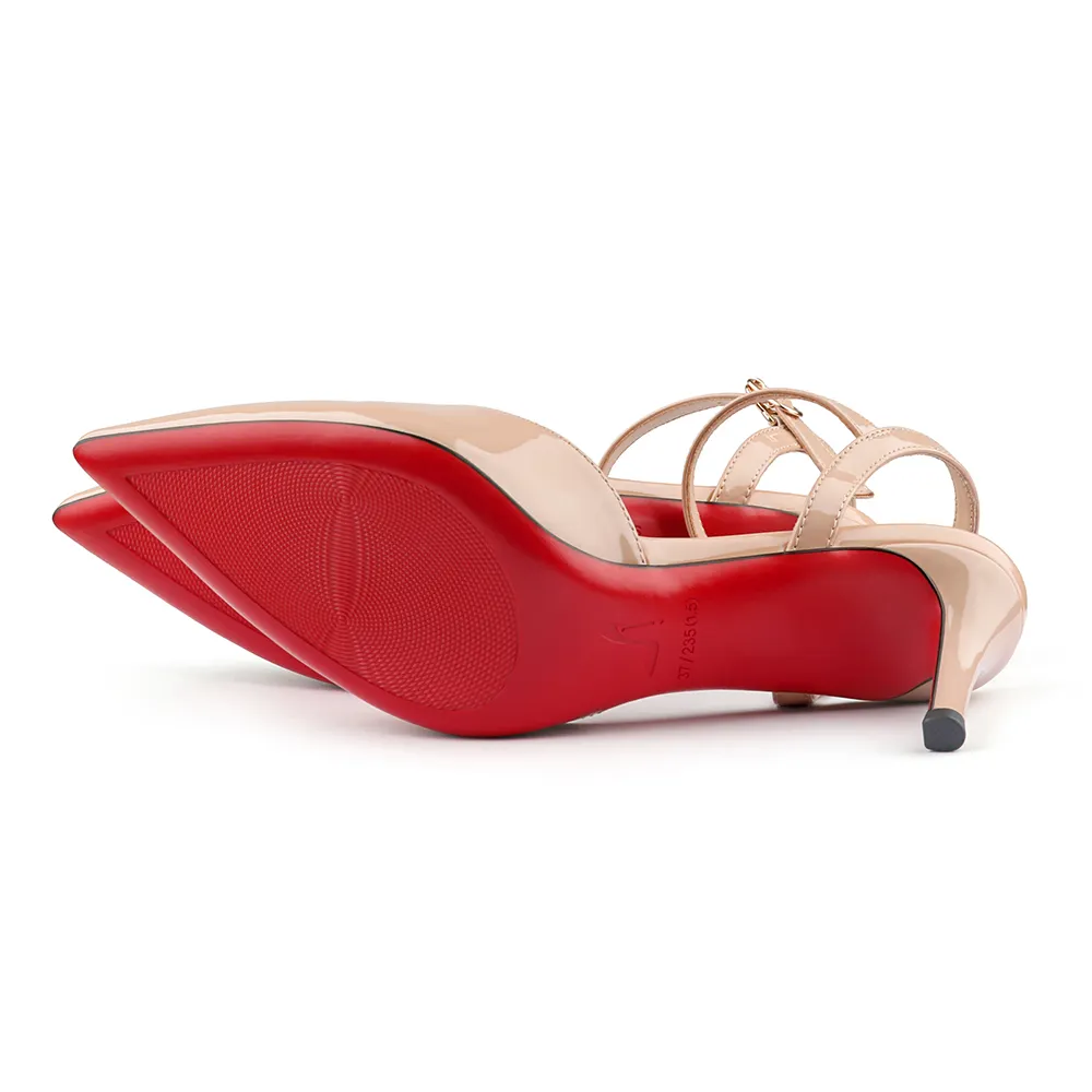 60mm/80mm Women's Kitten Heels Pumps Pointed Toe Slingback Red Bottoms Sandals-vocosishoes