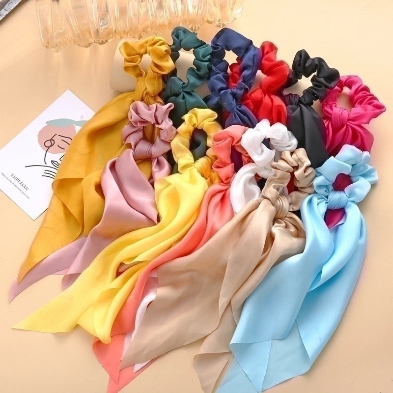 Knotted Ribbon Hair Scrunchies Satin Large Intestine Circle Silky Scarf Hair Tie Lady Ponytail