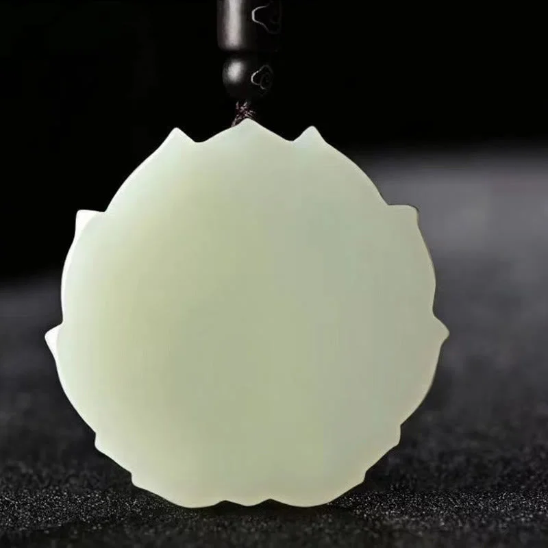 Kwan Yin Avalokitesvara Jade Lotus Abundance String Necklace Pendant