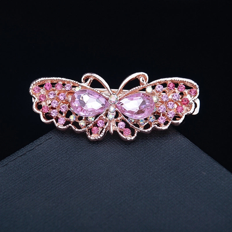 Korean Hair Accessories Rhinestone Bow Simple Hairpin Adult Pearl Horizontal Clip Ponytail Clip Top Clip Spring Clip Small