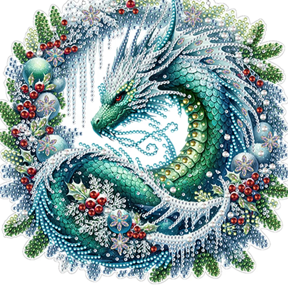 5D DIY Christmas Dragon Wreath Acrylic Special Shape Diamond Painting Art Pendants for Wall Window