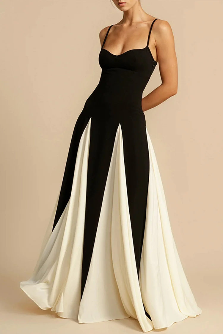 Evening Gown Black And White Colorblock Cami Maxi Dress
