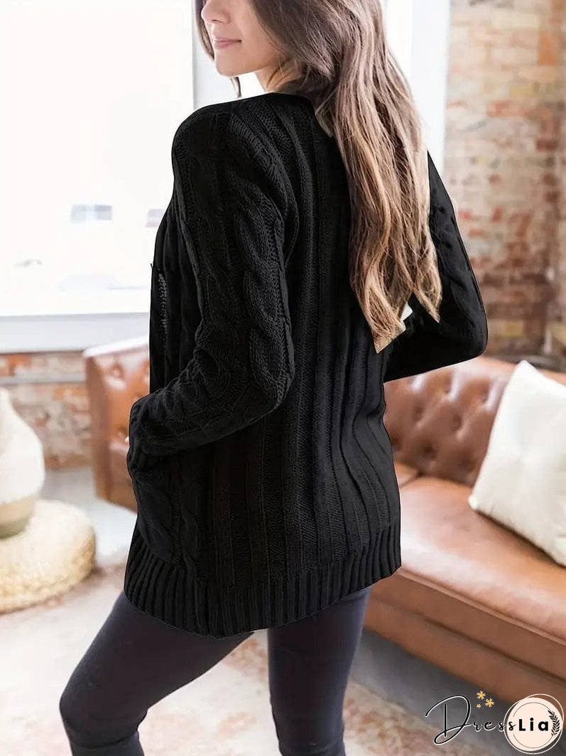 Cozy Cable Knit Button-Front Long Sleeve Cardigan