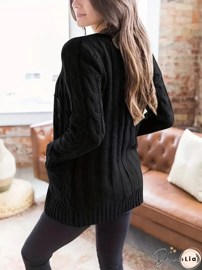 Cozy Cable Knit Button-Front Long Sleeve Cardigan