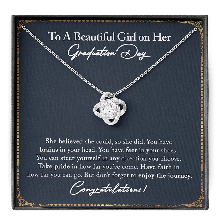 To A Beautiful Girl Love Knot Necklace Graduation Gift