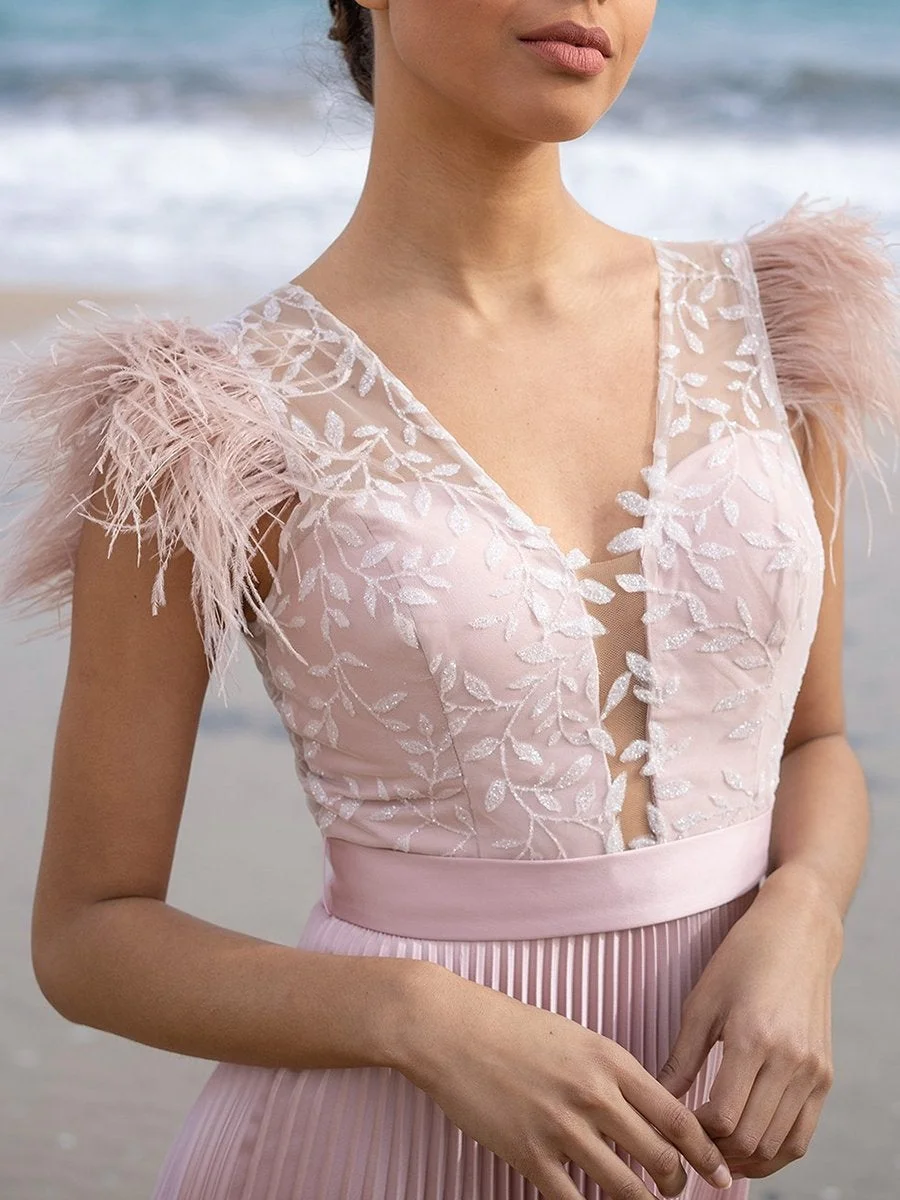 Elegant mesh pleated midi dress