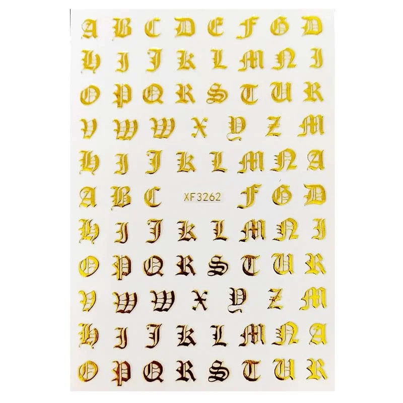 3D Letter Nail Stickers Black Gold Laser For Acrylic Design Summer Nail Decorations Manicure Tips-Nail Inspo