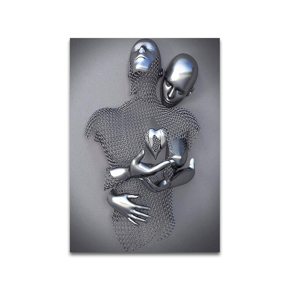 Abstract Metal Portrait Wall Art Poster Couple Nordic Pop Mural Home Decor Canvas Painting Picture Print Living Room Decoration