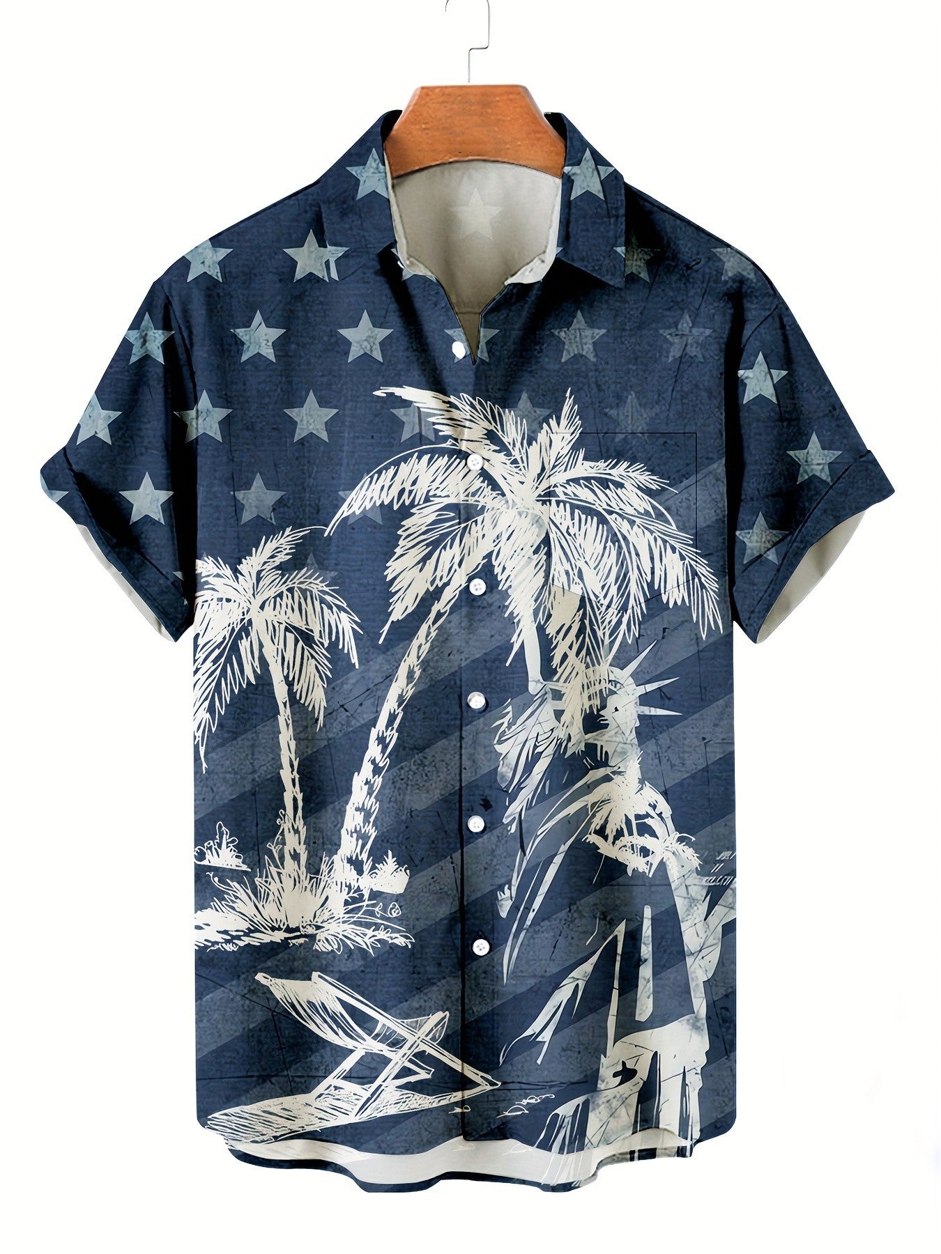 Men's flag pattern printed with Memorial Day and Independence Day themed short sleeved shirts PLUSCLOTHESMAN