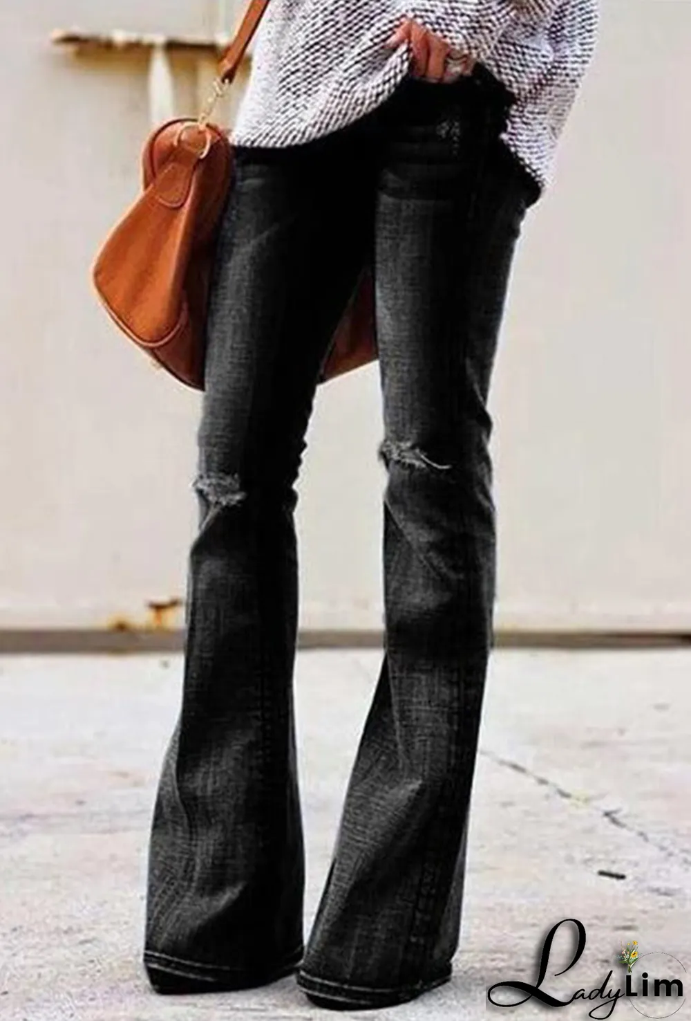 Butt Lift Mid Waist Ripped Distressed Boot Leg Jeans (DJ3761-BT)