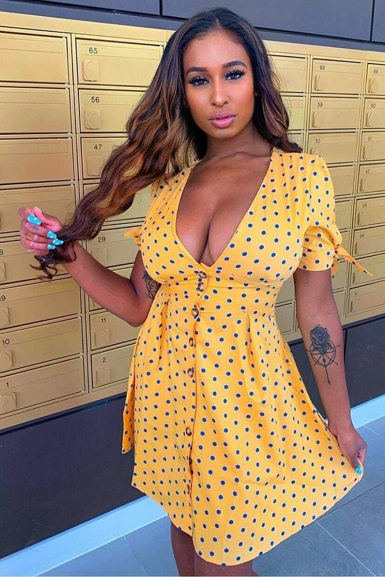 Yellow & Blue Polka Dot Tea Dress Katch Me