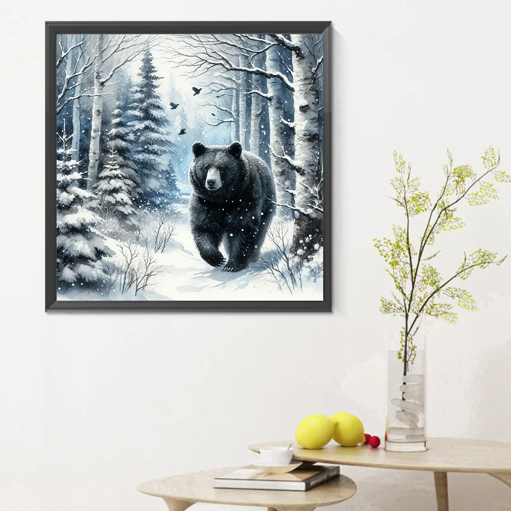 Diamond Painting - Full Round Drill - Winter Black Bear(Canvas|30*30cm)