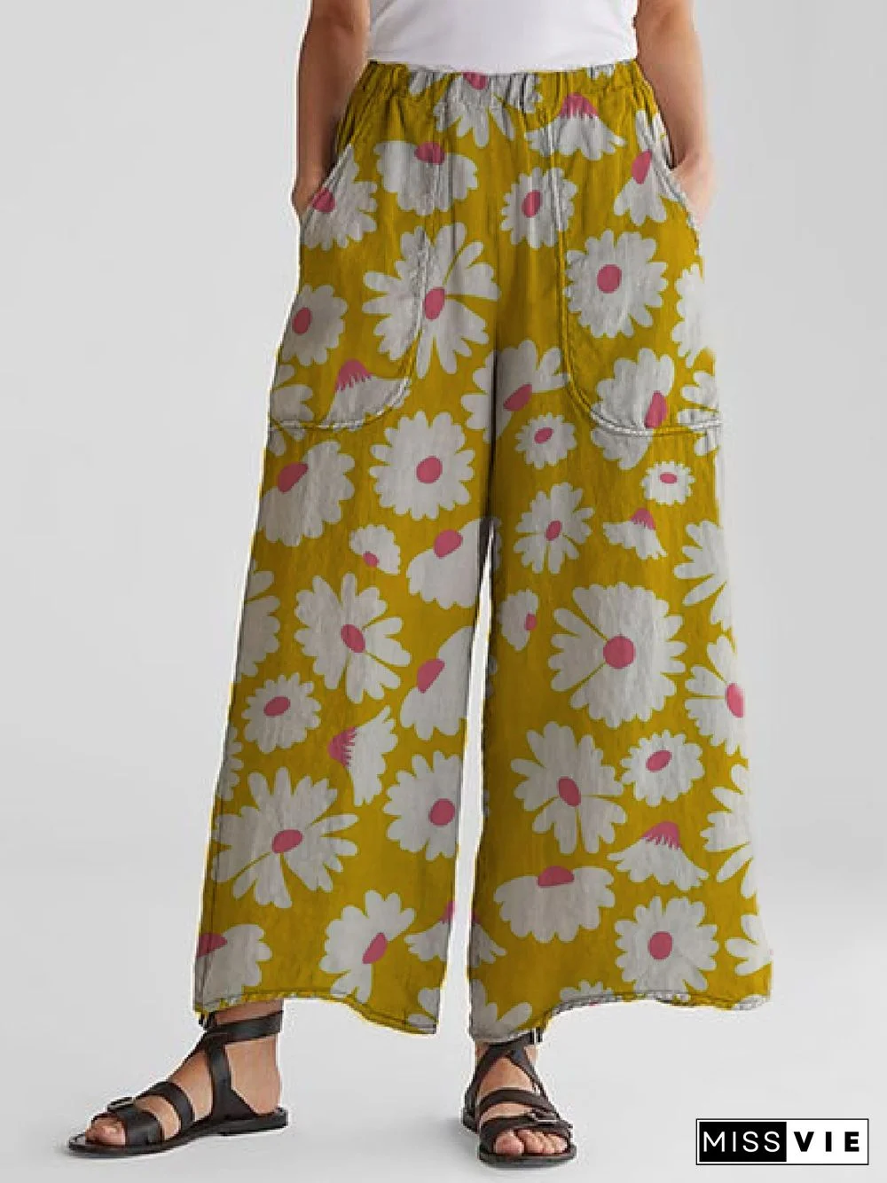 Vintage Casual Plus Size Daisy Floral Printed Pants