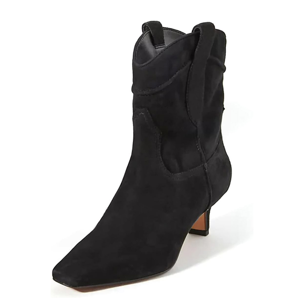 Women's Black Faux Suede Square Toe Kitten Heel Ankle Boots for Dress Nicepairs