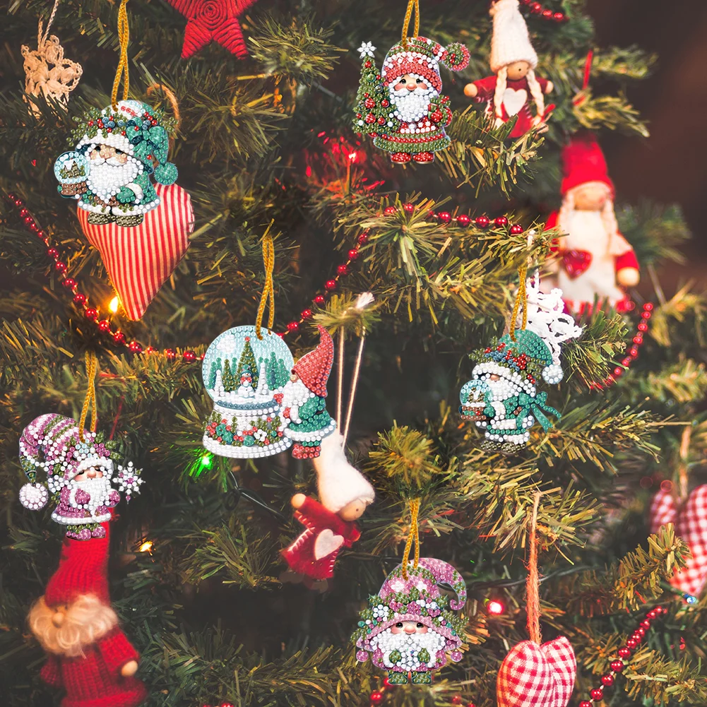 6pcs Xmas Gnome 2D Flat DIY Diamond Painting Art Pendant Wall Door Decoration