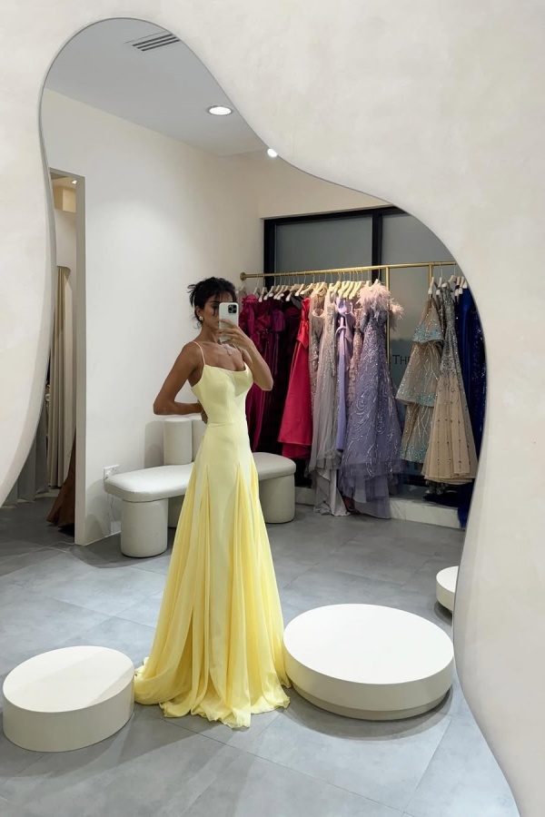 Spaghetti Straps Chiffon Light Yellow Stitching Semi-formal Summer Prom Dress | ZT0601