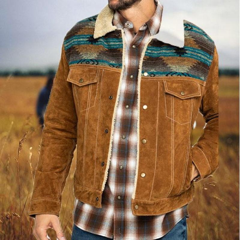 Men's casual western style patchwork jacket
