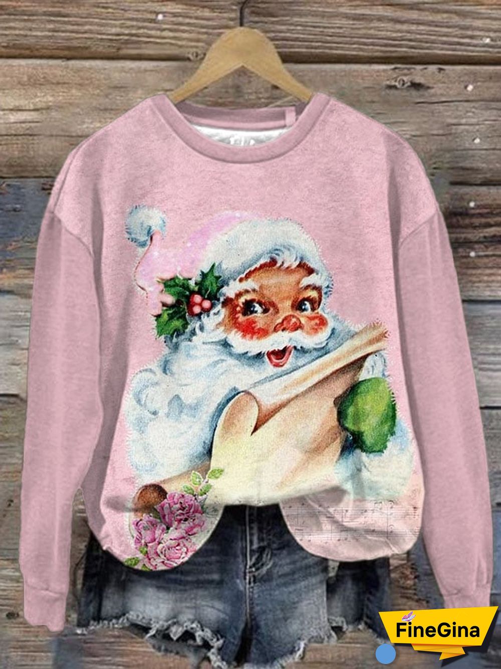 Women's Casual Santa Claus Print Long Sleeve Sweatshirt