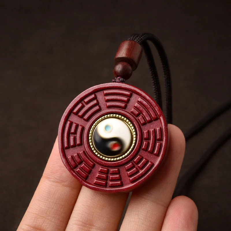 Tibetan Cinnabar Bagua Yin Yang Blessing Necklace Pendant Keychain Decoration
