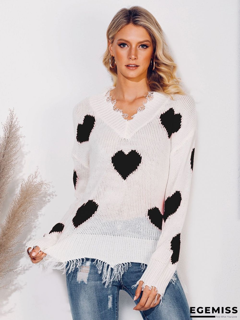 Long Sleeve Graphic V Neck Sweater | EGEMISS