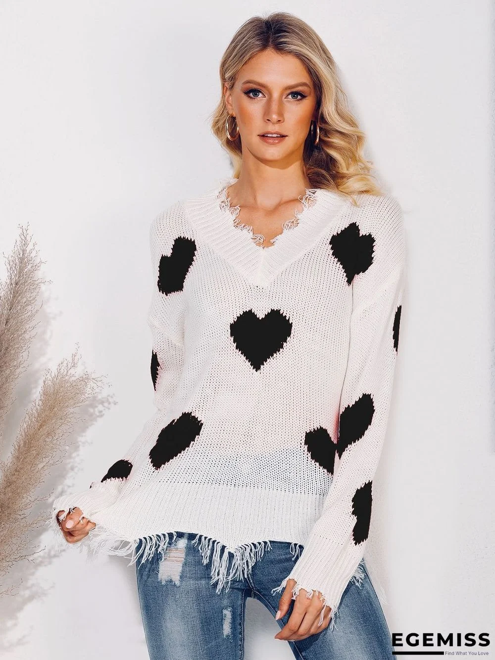 Long Sleeve Graphic V Neck Sweater | EGEMISS