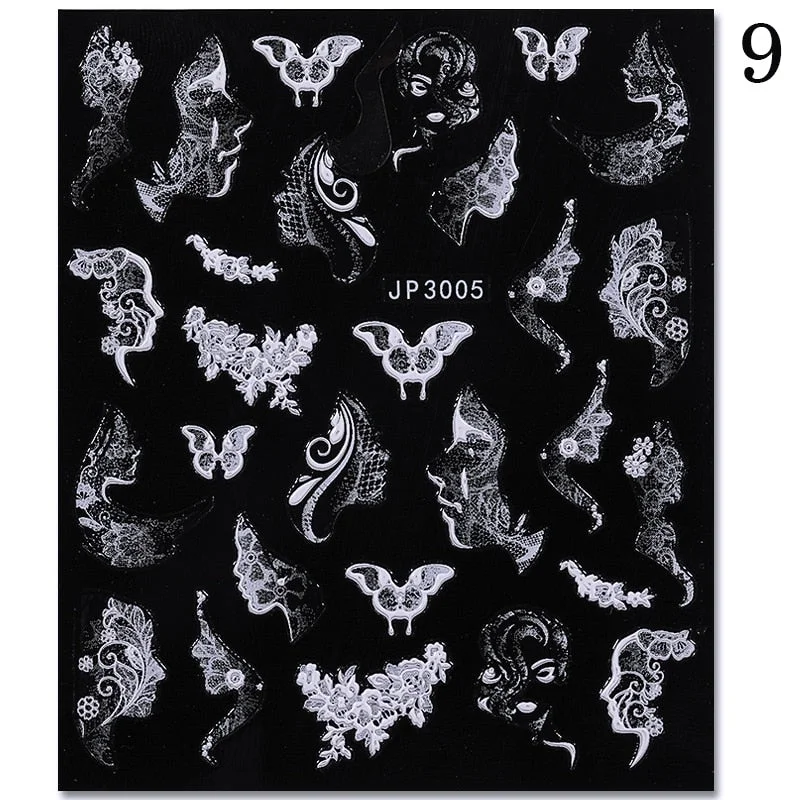 Black White Butterfly 3D Nails Sticker Geometry Decals Flower Gold DIY Decals Designs For Nail Art Manicures Decorations Salon