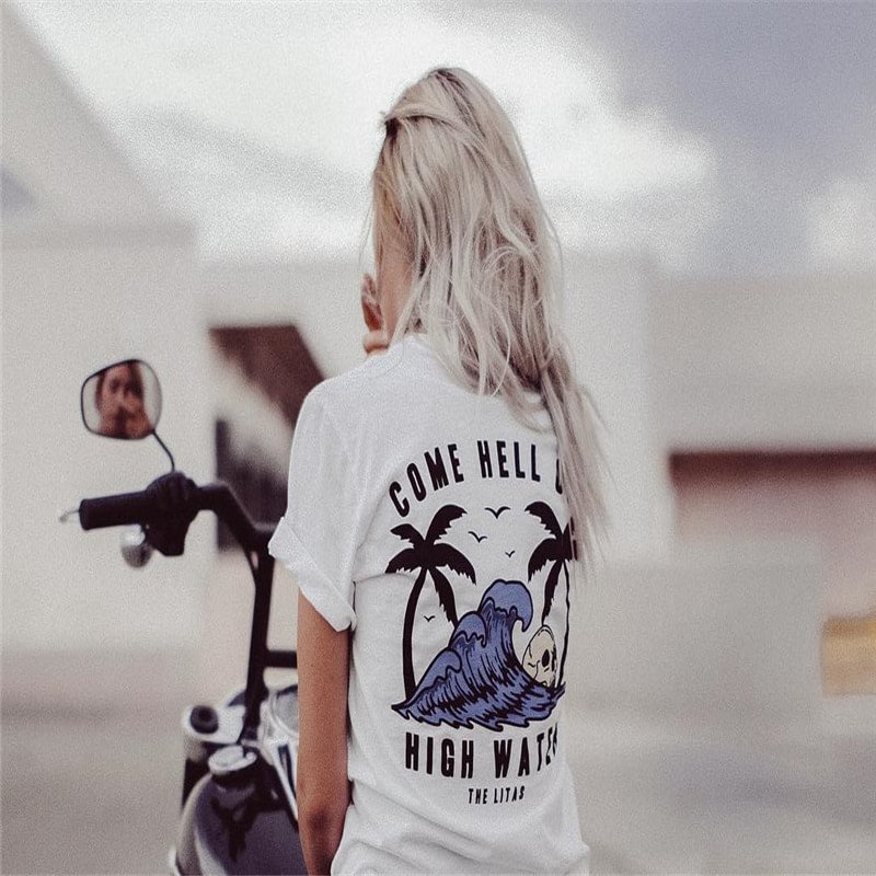 Come hell coconut tree beach printed classic T-shirt - Krazyskull
