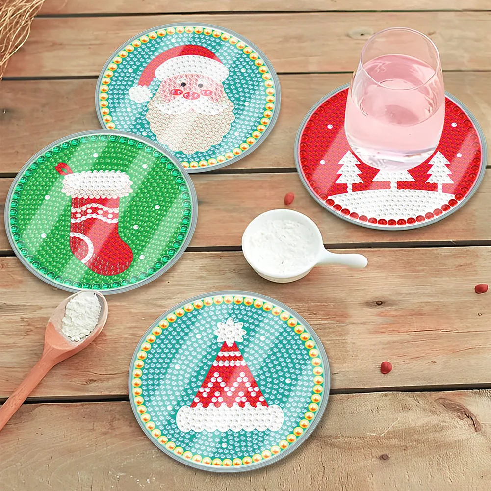 [Upgrade - Waterproof Coaster]6pcs DIY Christmas Coaster Set Holiday Christmas for Adults and Beginners(With Covers)