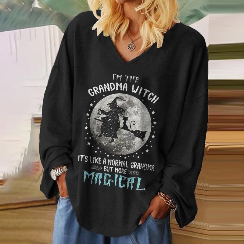 I'm The Grandma Witch Printed Loose T-shirt