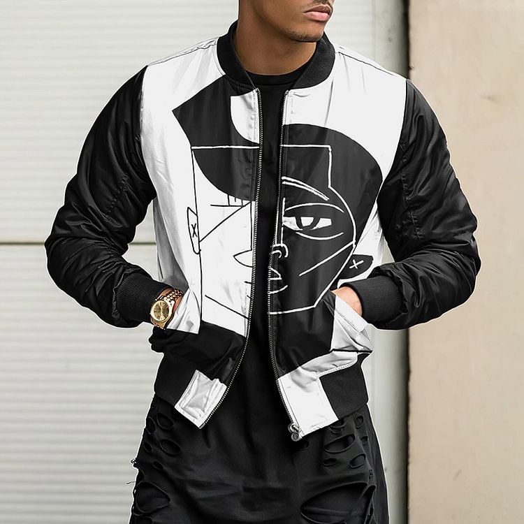 BrosWear Black And White Art Man Varsity Jacket