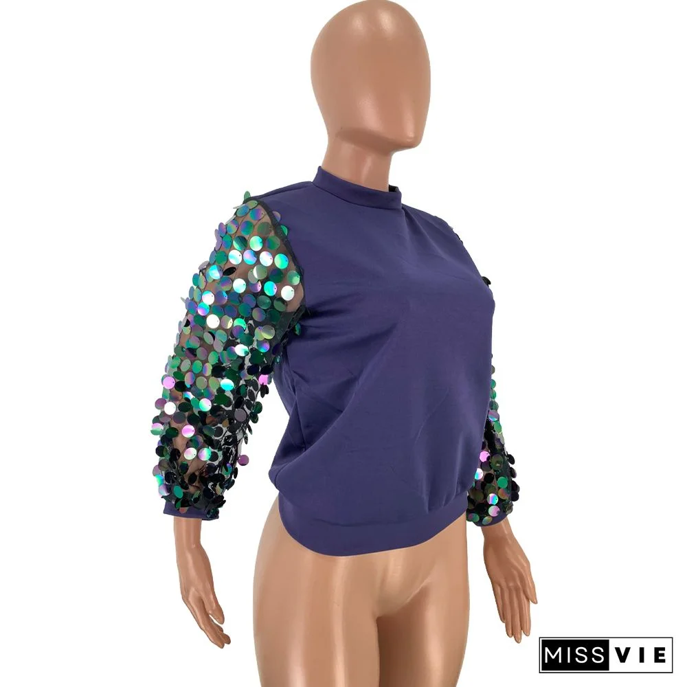 Sequin Patchwork Long Sleeve Blouses Shirts