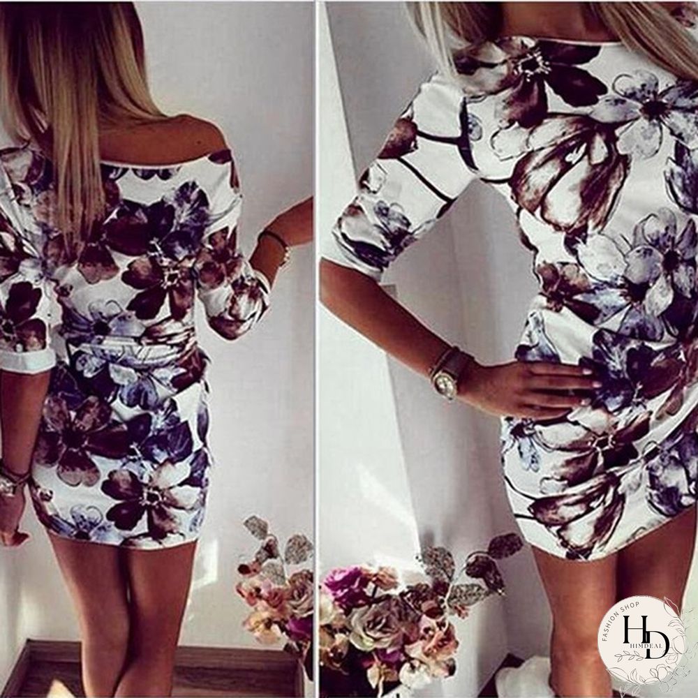 Women Long Sleeve Floral Print Mini Bodycon Dress Vestidos Summer Style Women Party Night Club Dress