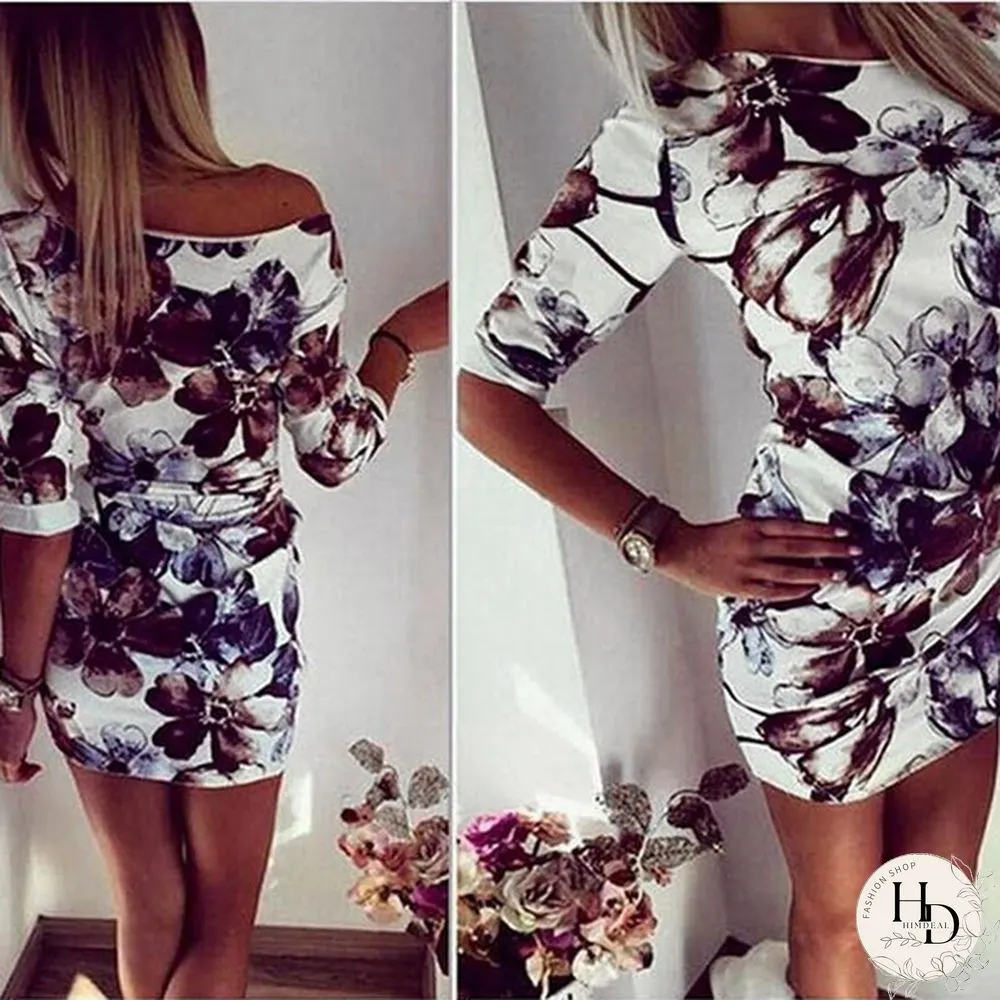Women Long Sleeve Floral Print Mini Bodycon Dress Vestidos Summer Style Women Party Night Club Dress