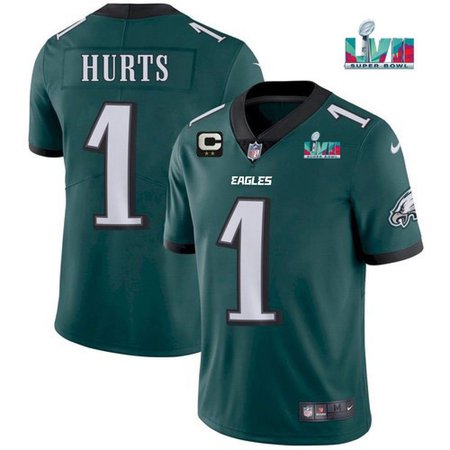 Men's Philadelphia Eagles #1 Jalen Hurts Green Super Bowl LVII Patch And 2-star C Patch Vapor Untouchable Limited Stitched Jersey RM2Y
