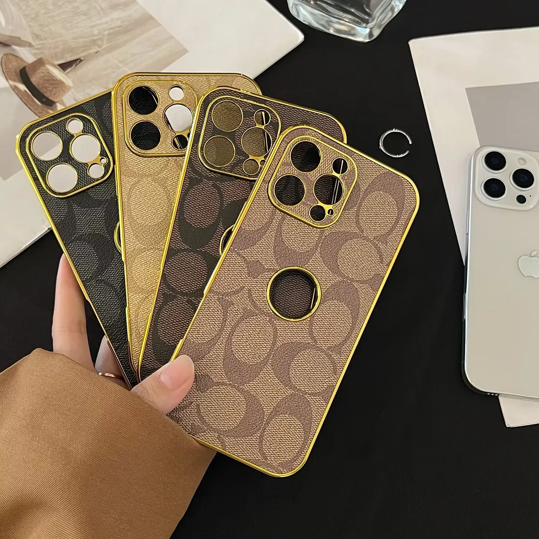 Classic Coach Signature Canvas Leather Electroplated Apple iPhone Case