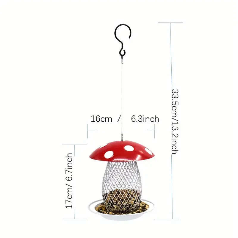 1pc classic squirrel proof mushroom shape hanging bird feeder for garden or park 1qt feed capacity garden supplies details 4