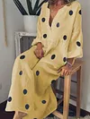 Loose And Casual Flax Cotton Polka Dot Maxi Dresses