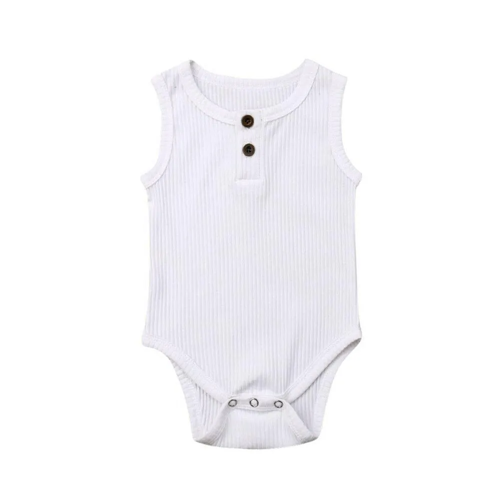 2019 Children Summer Clothing Newborn Baby Boy Girl Knit Solid Ribbed Bodysuit Jumpsuit Cotton Outfits Sleeveless Sunsuit 0-24M