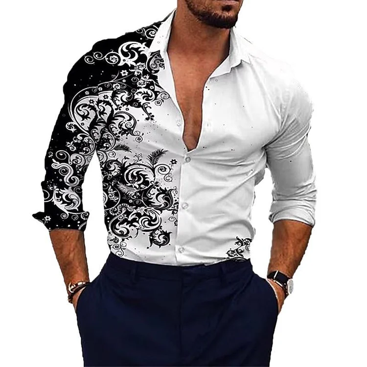 Men's Lapel Casual Printed Long Sleeve Shirt 73904840X