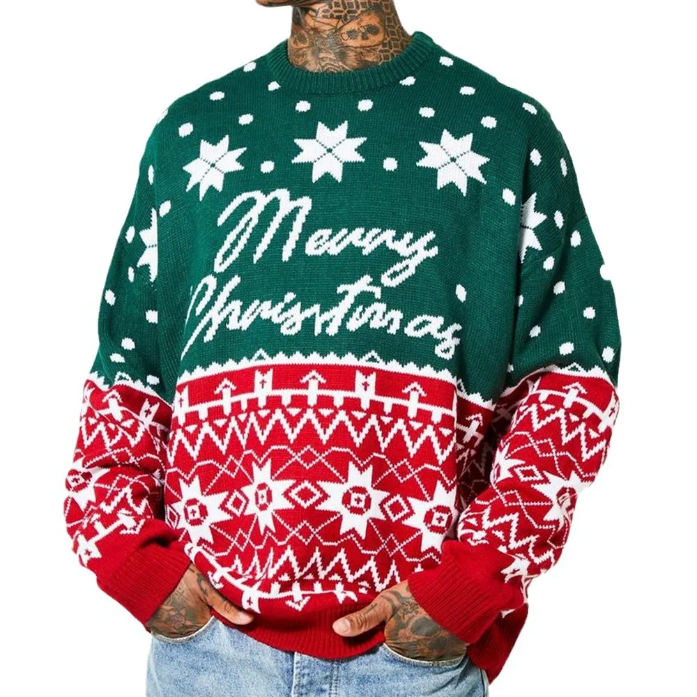 Uveng Uveng Men's Autumn/Winter Christmas Knitted Christmas Jackcase Christmas T-Shirts With Loose Hooded Sweater SY0063