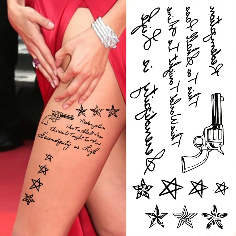 Minimalist Letter Temporary Tattoo For Children Women Small Word Tattoos Sticker Black Endless Heart Fake Tatoos Chains Clavicle