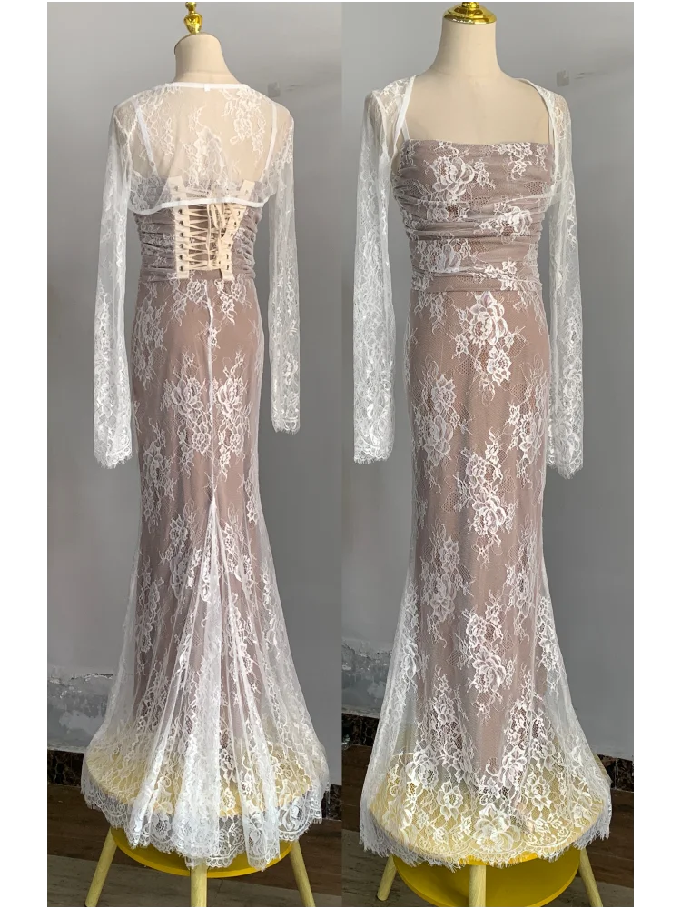 Abebey-Sexy Bodycon Lace Long Dresses for Women Spaghetti Strap Wedding Party Dress Evening Maxi Mermaid Prom Robe Vestidos Mujer New