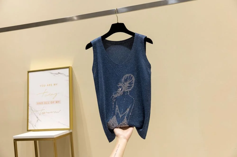 Knitted Vest Tank Top Women Onesize V-neck Streetwear Casual Tank Top Women Summer Thin Bright Silk Sleeveless Vest Outwear Tops