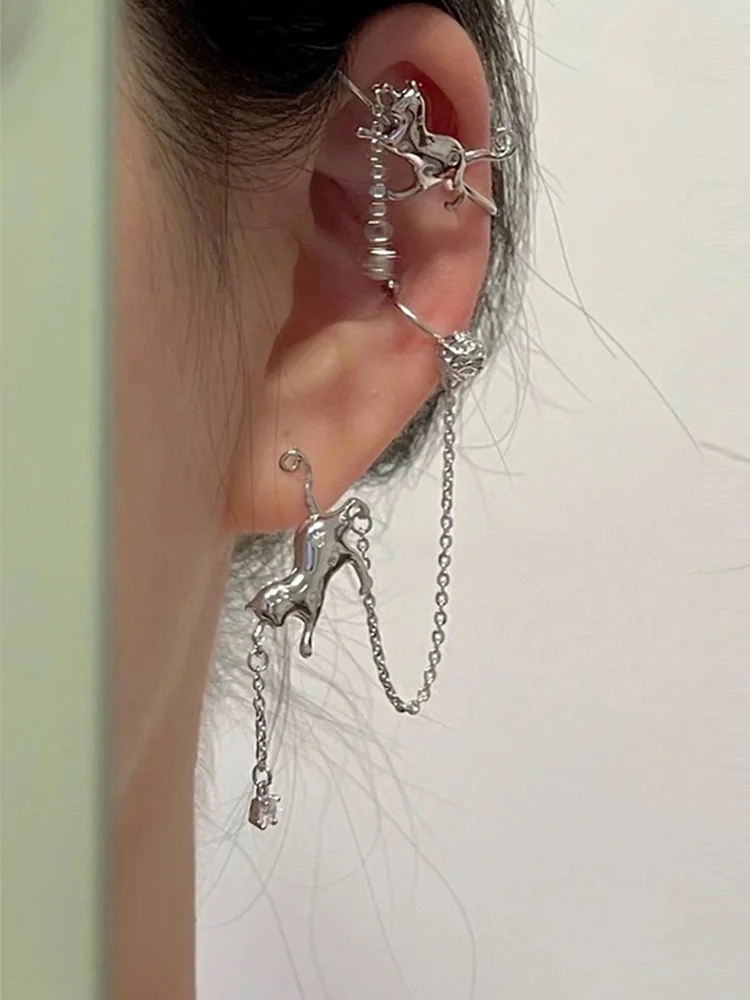 Cat Series Chain Tassel Earrings