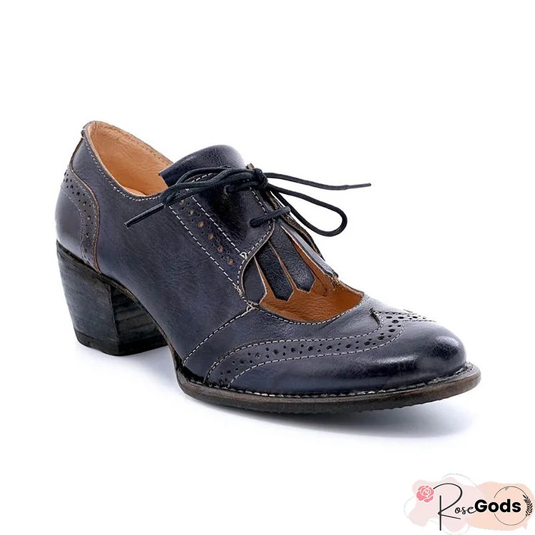 Women's Chunky Heel Lace-Up Pu All Season Casual Loafers