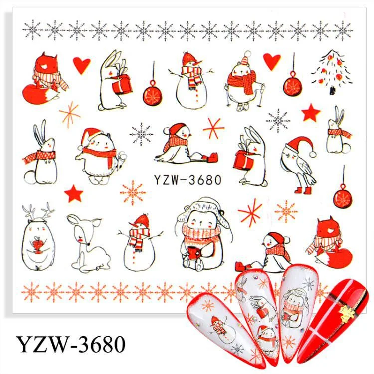 Churchf 1pcs Autumn Winter Nail Sticker Robin Snow Flower New Year Halloween Christmas 3D Decals Nail Art Design Decor Accessories-Nail Inspo