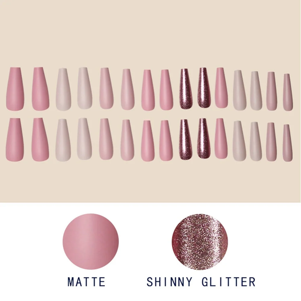 24/30Pcs Pink Leopard Designs False Nails French Long Coffin Artificial Fake Nail Fashion Full Cover Nail Art Tips Press on Nail-Nail Inspo